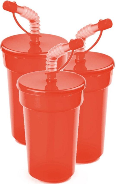 6x stuks afsluitbare drinkbekers rood 400 ml met rietje - sport bekers/limonade  bekers - peuters/kinderen kopen | Baby / Geboorte