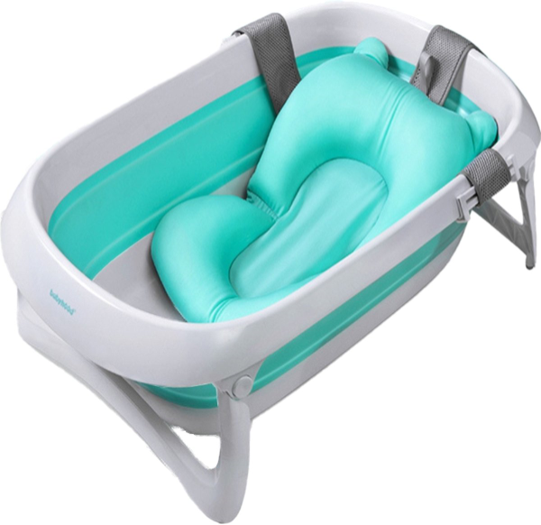 Babybadje - Babybadje met standaard - Opvouwbaar babybad inclusief groot  baby kussentje en met ingebouwde thermometer set - 0 tot 5 jaar - Baby bad  - Nieuwste baby badje - Bad voor baby kleur blauw kopen | Baby / Geboorte