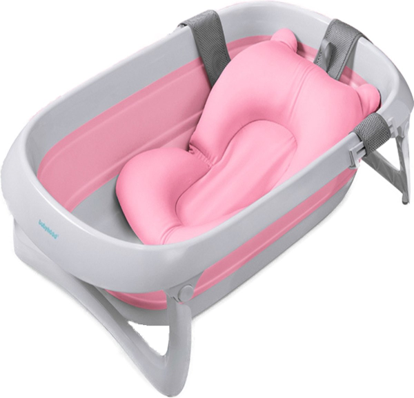 Babybadje - Babybadje met standaard - Opvouwbaar babybad inclusief groot  baby kussentje en met ingebouwde thermometer set - 0 tot 5 jaar - Baby bad  - Nieuwste baby badje - Bad voor baby kleur roze kopen | Baby / Geboorte