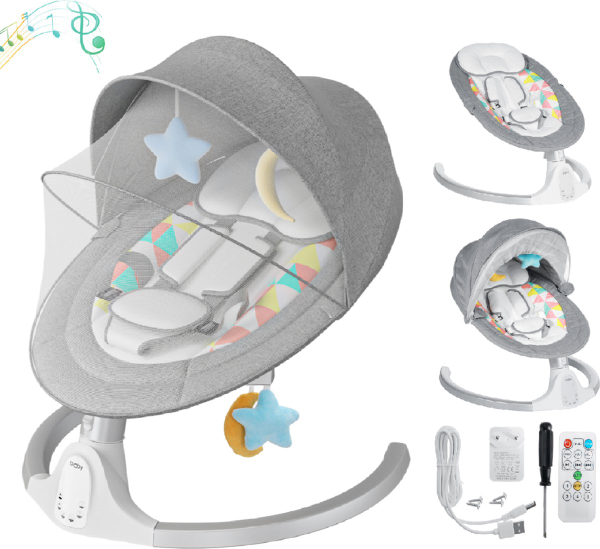 Bioby Elektrische BabySchommel - Wipstoel Elektrisch - Baby Swing - Muziek  - Grijs kopen | Baby / Geboorte