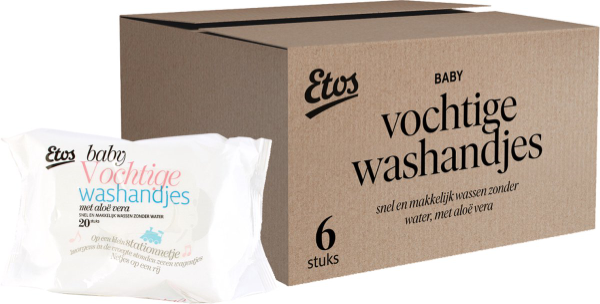 Etos Baby Vochtige Wegwerp washandjes - Vegan - 6 x 20 stuks - megabox kopen  | Baby / Geboorte