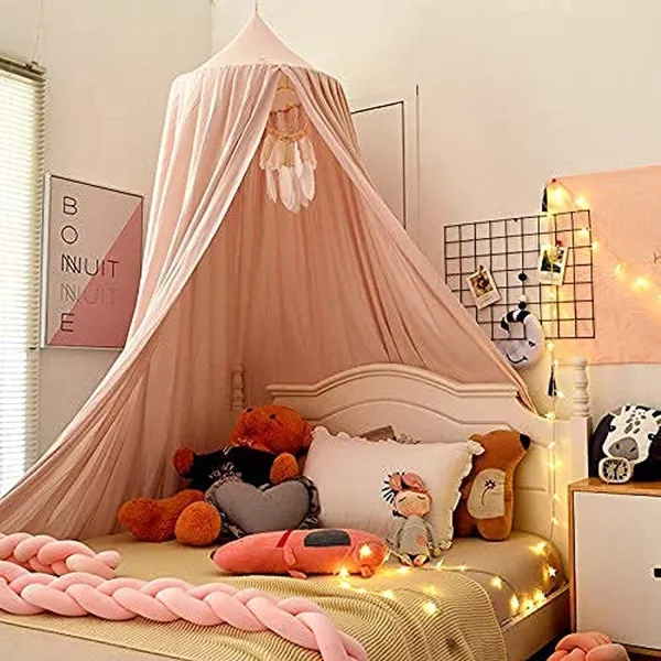 Kinderbed luifel ronde koepel, kinderkamer decoraties, katoenen klamboe,  kinderen prinses spelen tenten, kamerdecoratie voor baby (roze) kopen |  Baby / Geboorte