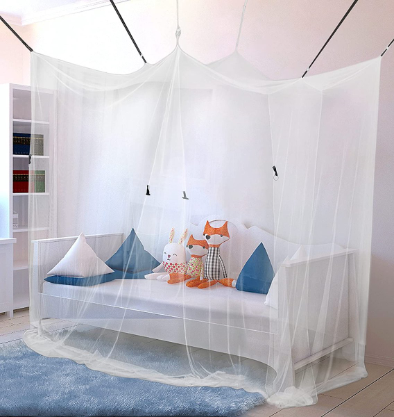 Klamboe eenpersoonsbed 100x200x200cm met 6 ophangpunten m. kleefhaken -  muggennet bed voor eenpersoonsbed met 1 opening - hemelbed gordijn als  muggenbescherming kopen | Baby / Geboorte