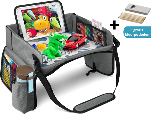 Premium Reistafel met Tablethouder - Auto Organizer - Playtray - Opvouwbaar  - Speeltafel Auto - Tekentafel Auto - Inclusief Gratis Draagtas en Potloden  - Grijs kopen | Baby / Geboorte
