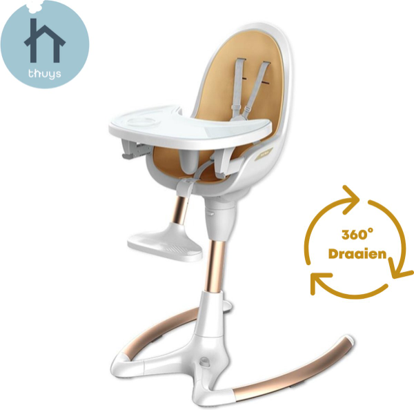 Thuys Premium Kinderstoel - Verstelbare Hoogte - 360 Graden Voetbediening - Baby Eetstoel - Babystoel voor aan tafel - Kinderzetel - Peuterstoeltje - Wit met Goud kopen | Baby / Geboorte